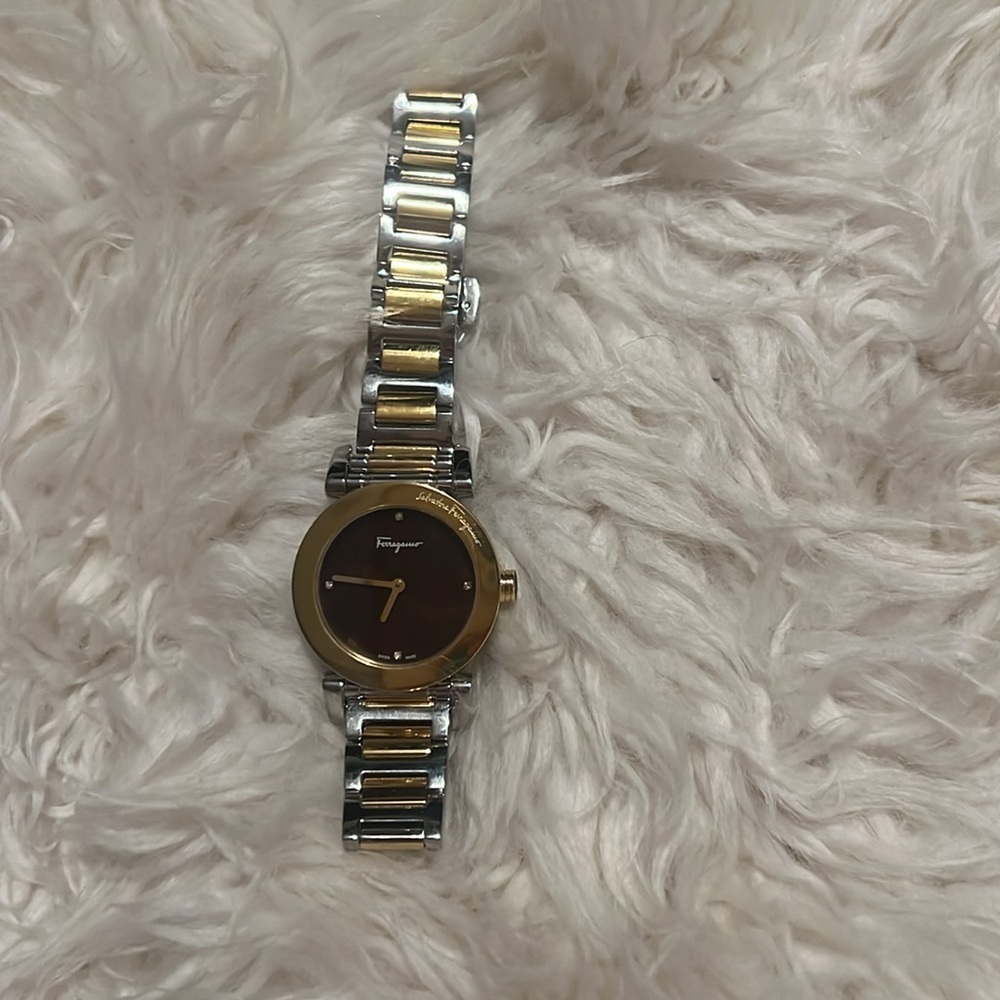 Salvatore Ferragamo Two-Tone Gold and Silver Women's Bracelet Watch - Gold Dial - Picture 11 of 15